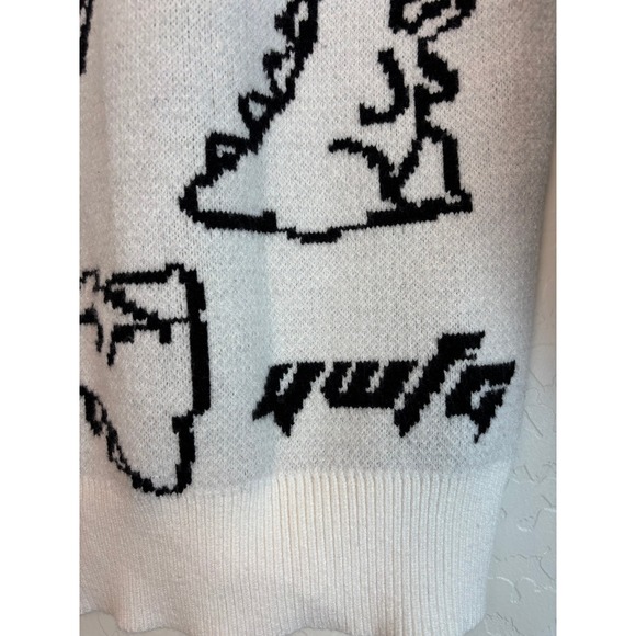Aelfric Eden Dinosaur Sweater White Black Green Crew Neck Long Sleeve Sz L 2049 - Picture 4 of 5